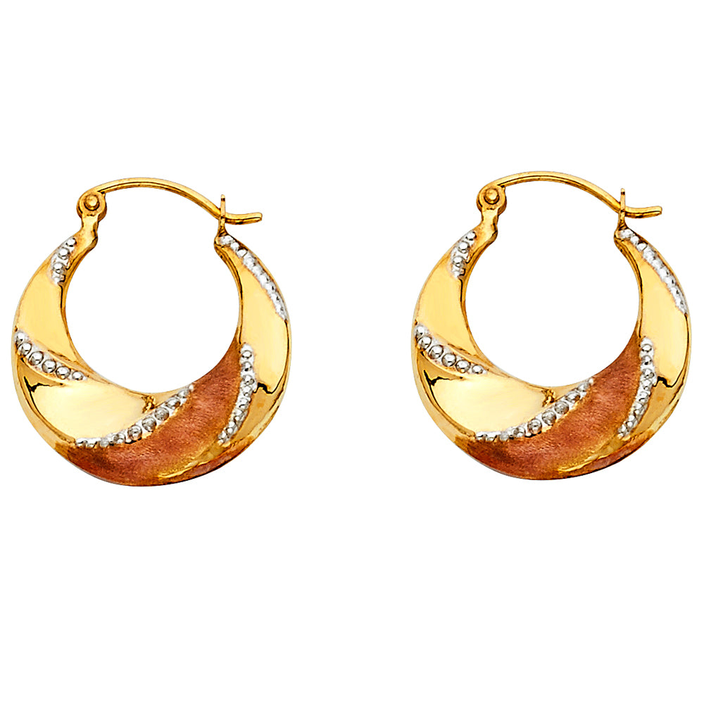 14K Yellow White Rose Gold Fancy Hollow Hoops