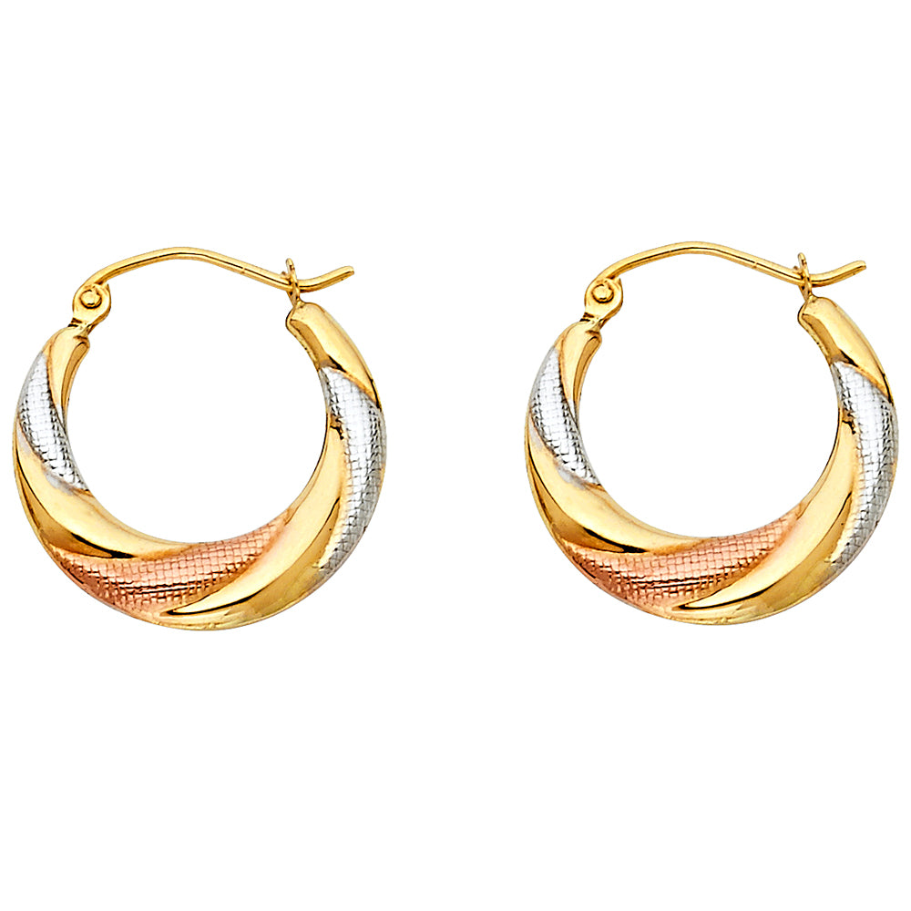 14K Yellow White Rose Gold Fancy Hollow Hoops