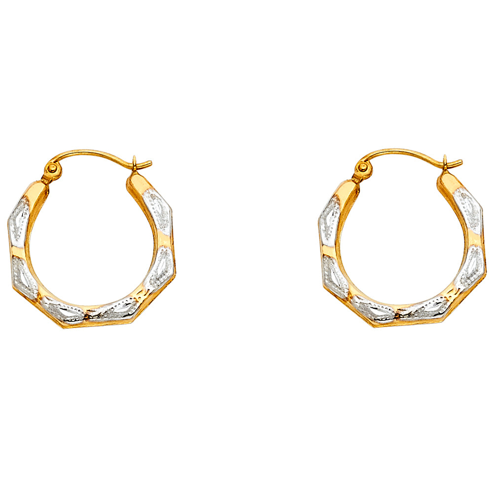 14K Two Tone Gold Fancy Hollow Hoops