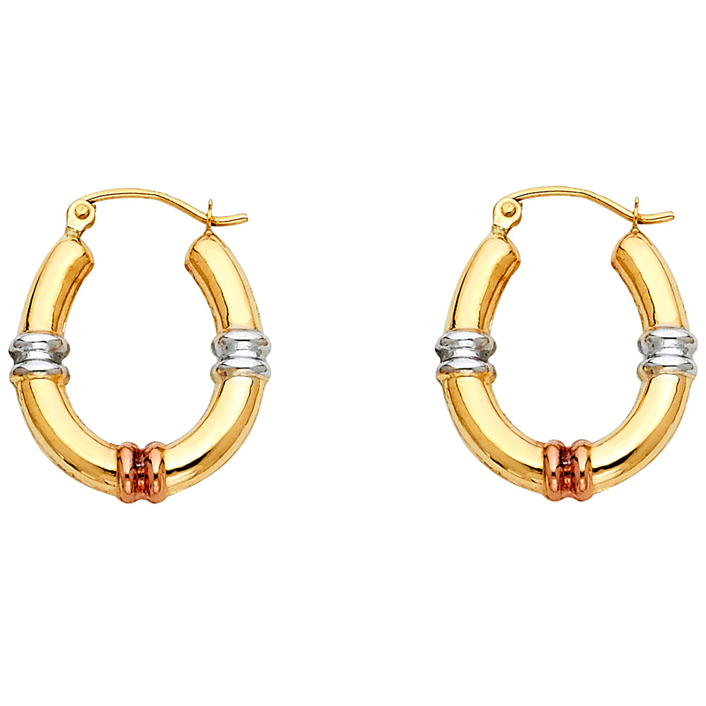 14K Yellow White Rose Gold Fancy Hollow Hoops