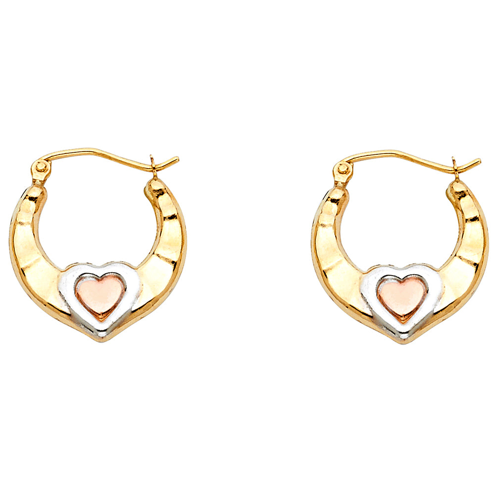 14K Yellow White Rose Gold Fancy Hollow Hoops