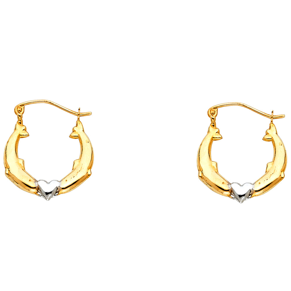 14K Two Tone Gold Dolphin Hollow Hoops
