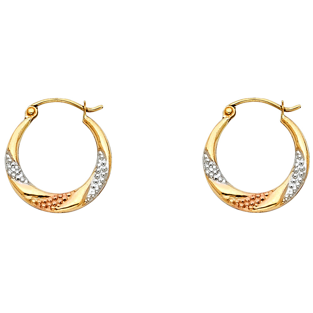 14K Yellow White Rose Gold Fancy Hollow Hoops