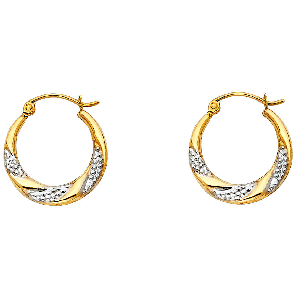 14K Two Tone Gold Fancy Hollow Hoops