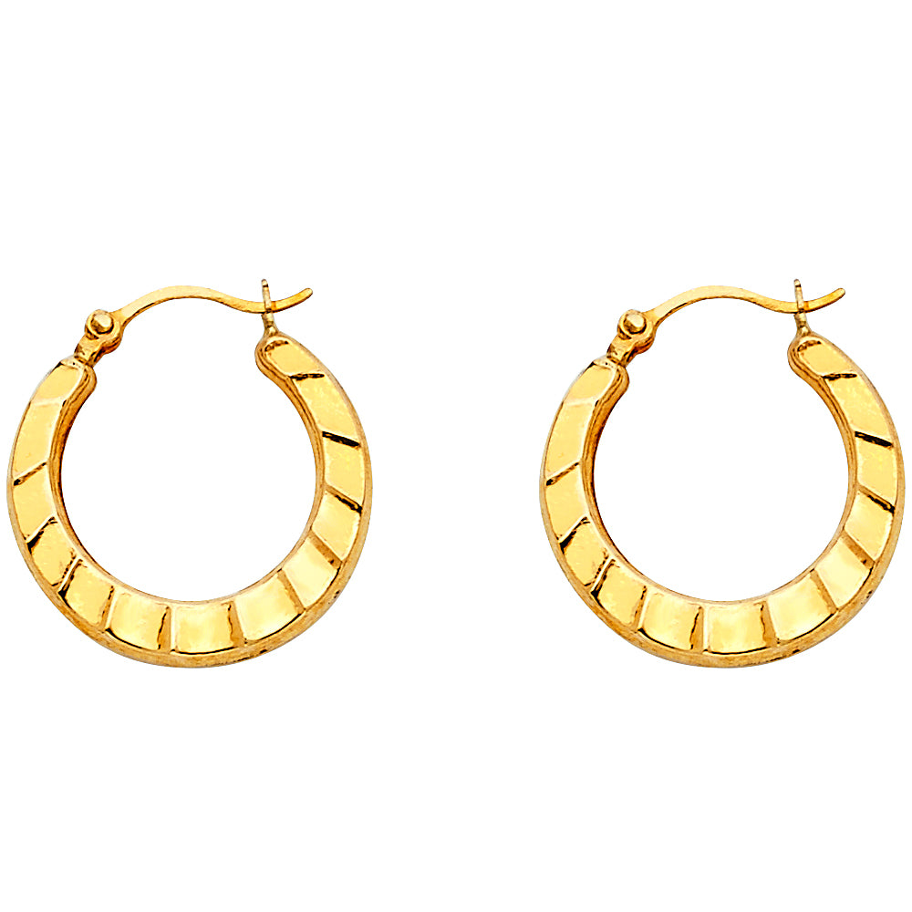 14K Yellow Gold Fancy Hollow Hoops