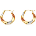 14K Yellow White Rose Gold Fancy Hollow Hoops