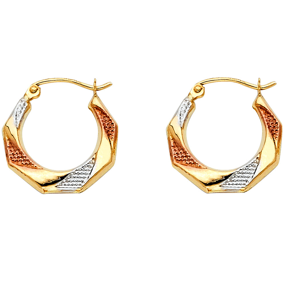 14K Yellow White Rose Gold Fancy Hollow Hoops