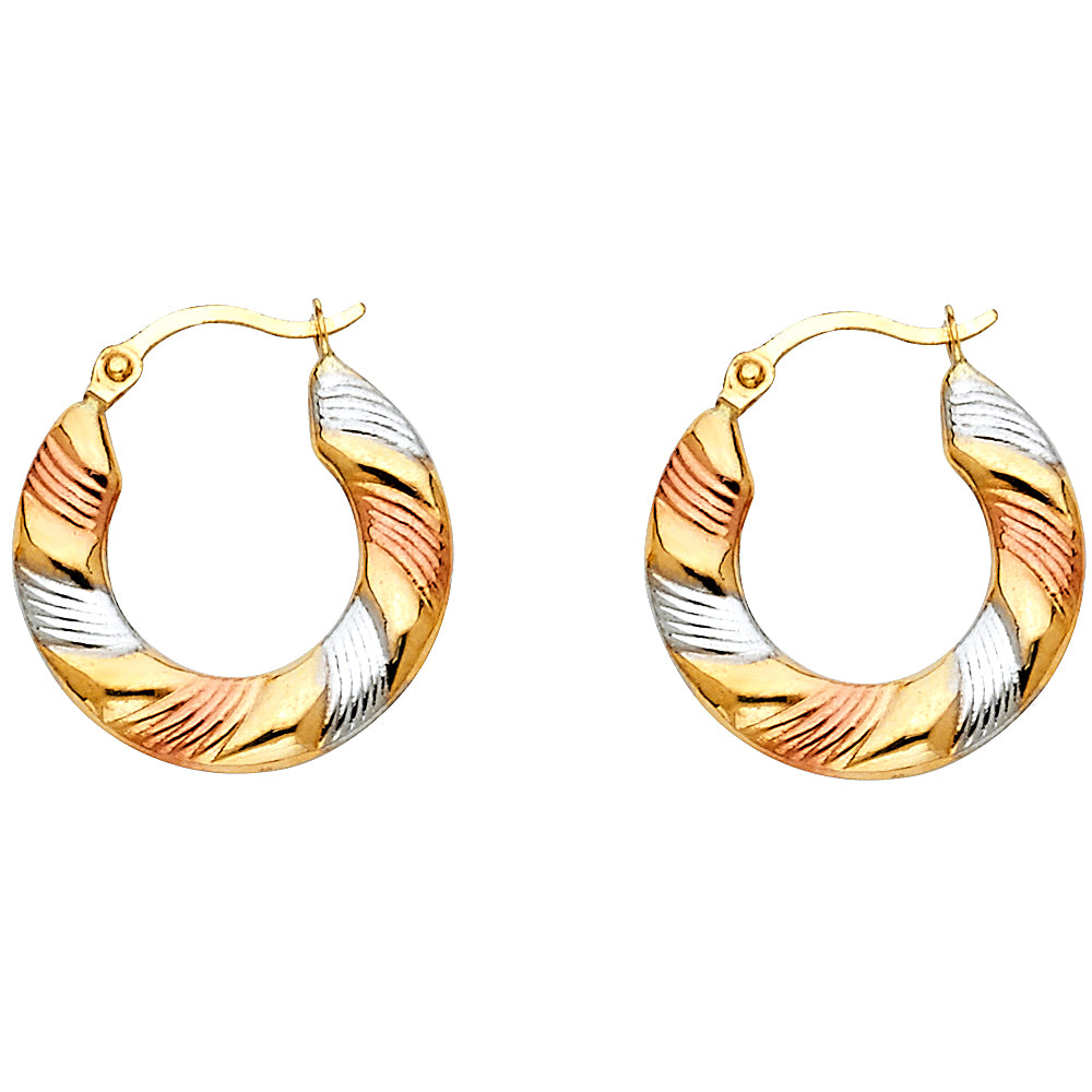 14K Yellow White Rose Gold Fancy Hollow Hoops
