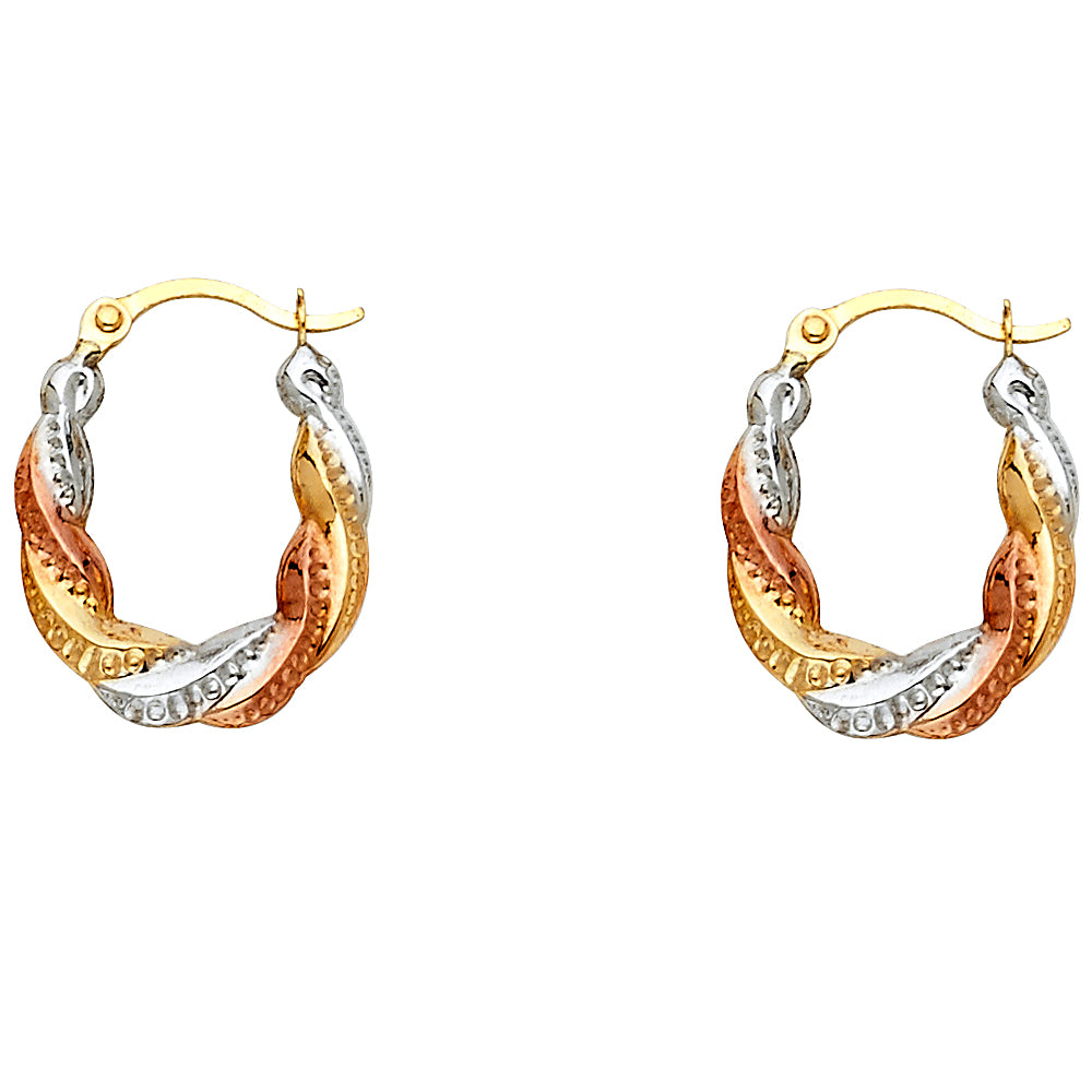 14K Yellow White Rose Gold Fancy Hollow Hoops