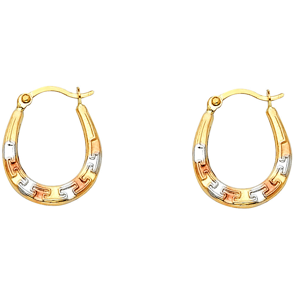 14K Yellow White Rose Gold Fancy Hollow Hoops