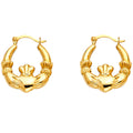 14K Yellow Gold Claddagh Hollow Hoops