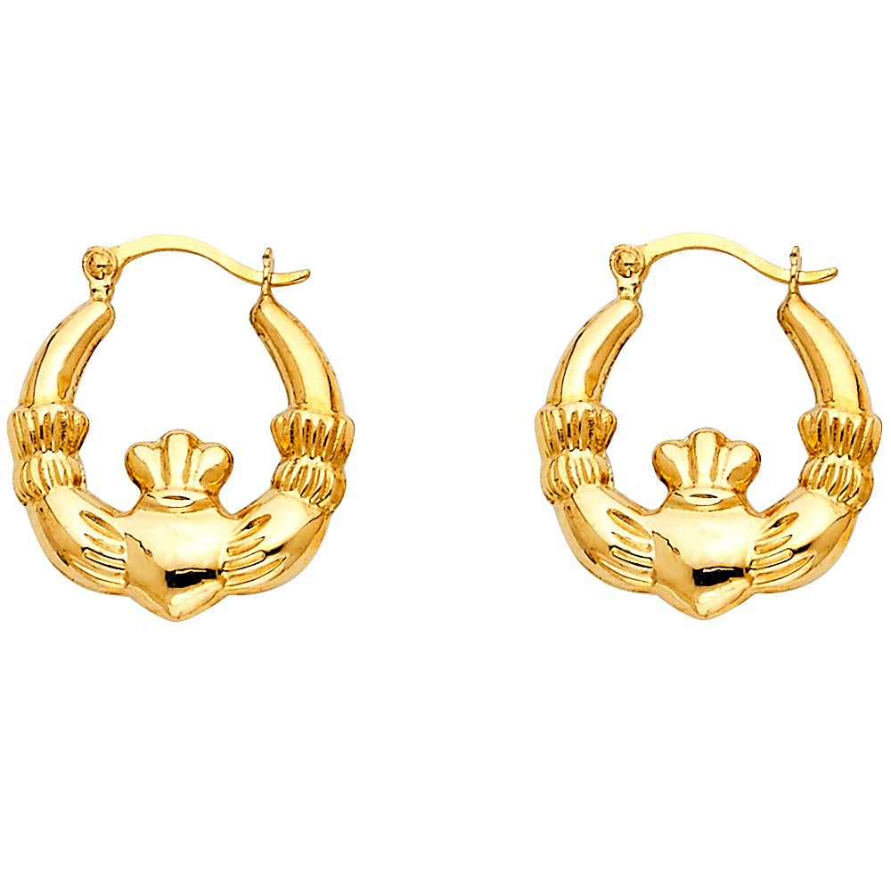 14K Yellow Gold Claddagh Hollow Hoops
