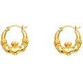 14K Yellow Gold Claddagh Hollow Hoops