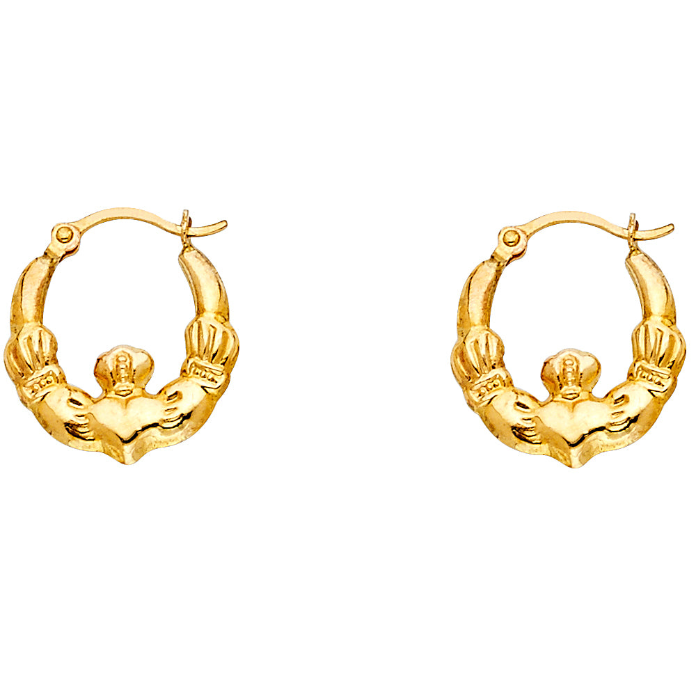 14K Yellow Gold Claddagh Hollow Hoops