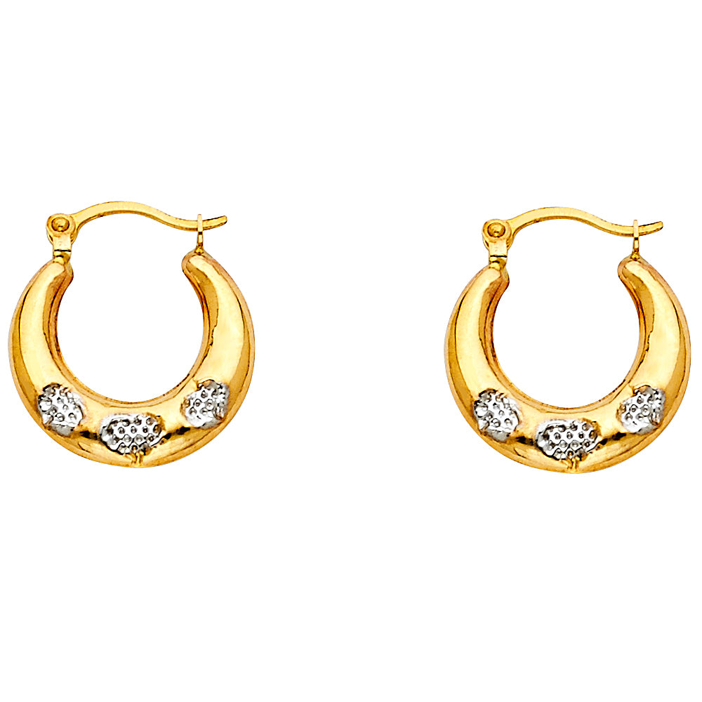 14K Two Tone Gold Fancy Hollow Hoops