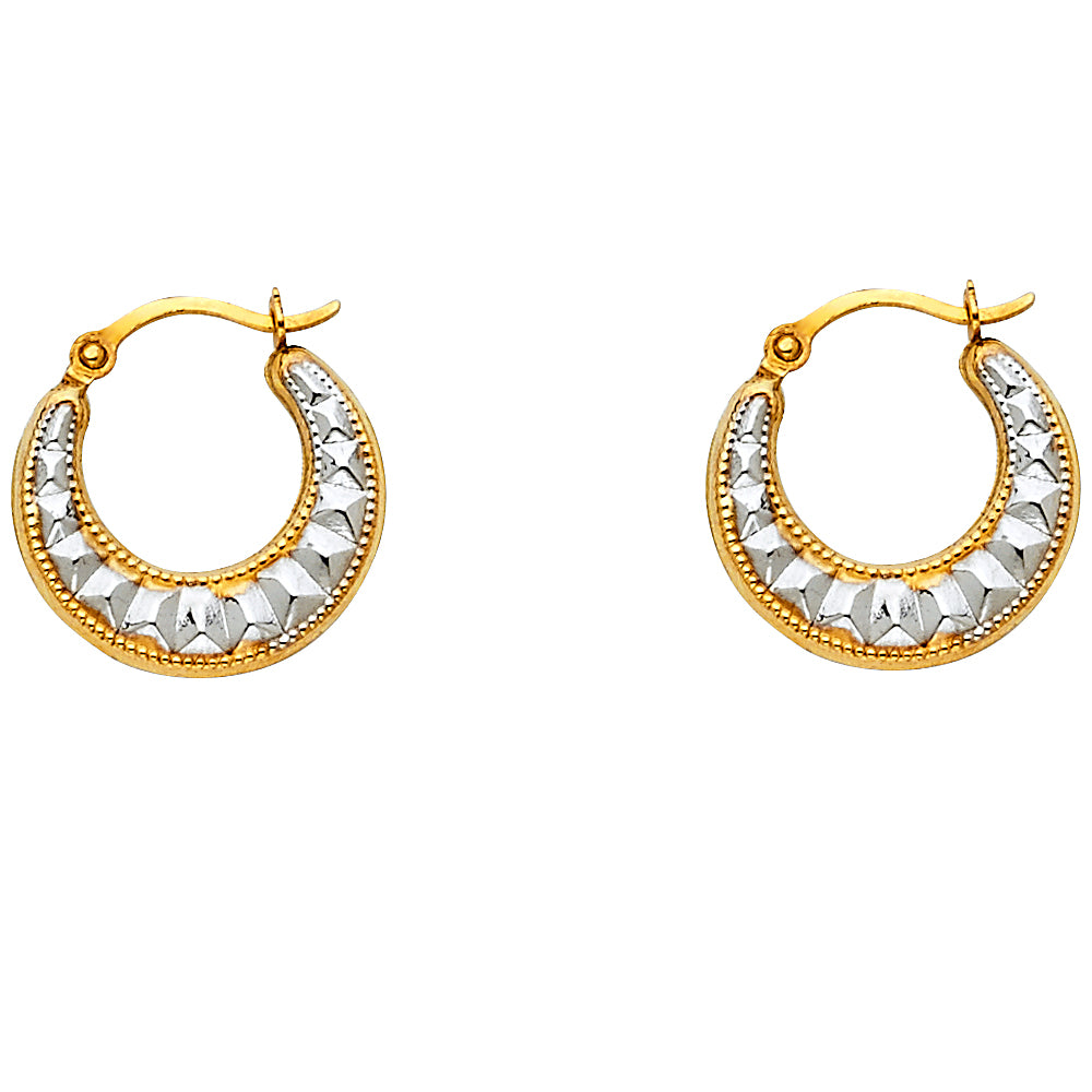 14K Two Tone Gold Fancy Hollow Hoops