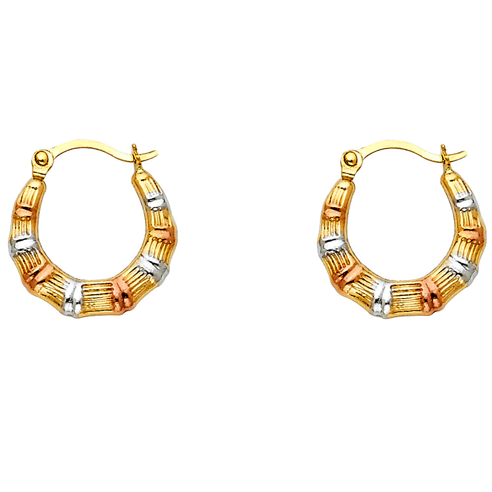 14K Yellow White Rose Gold Fancy Hollow Hoops