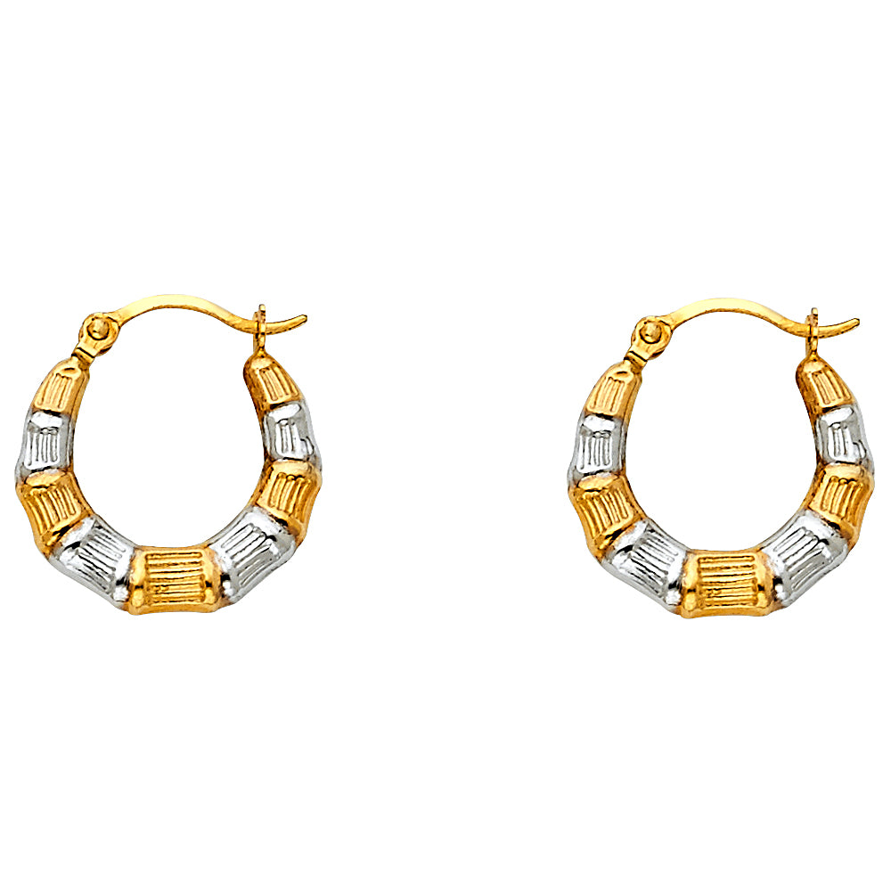 14K Two Tone Gold Fancy Hollow Hoops