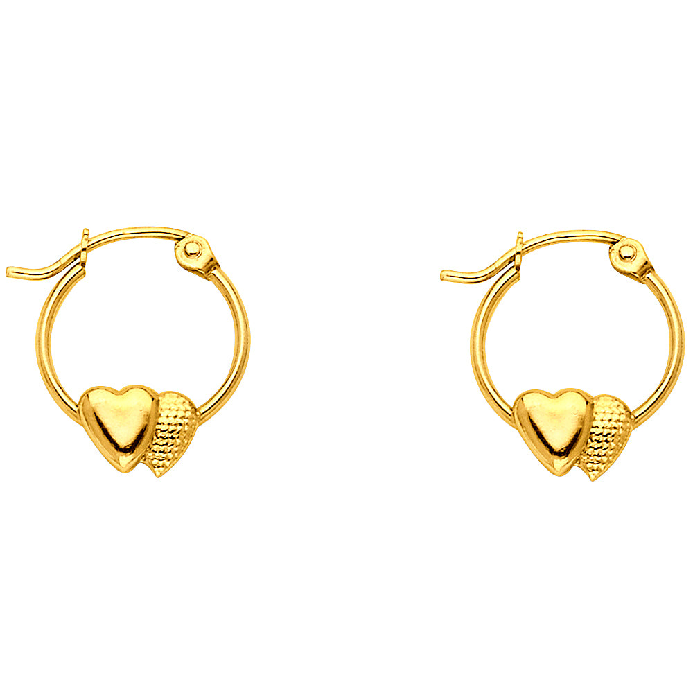 14K Yellow Gold 2 Hearts Hoop Earring