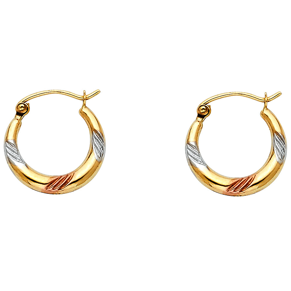 14K Yellow White Rose Gold Fancy Hollow Hoops