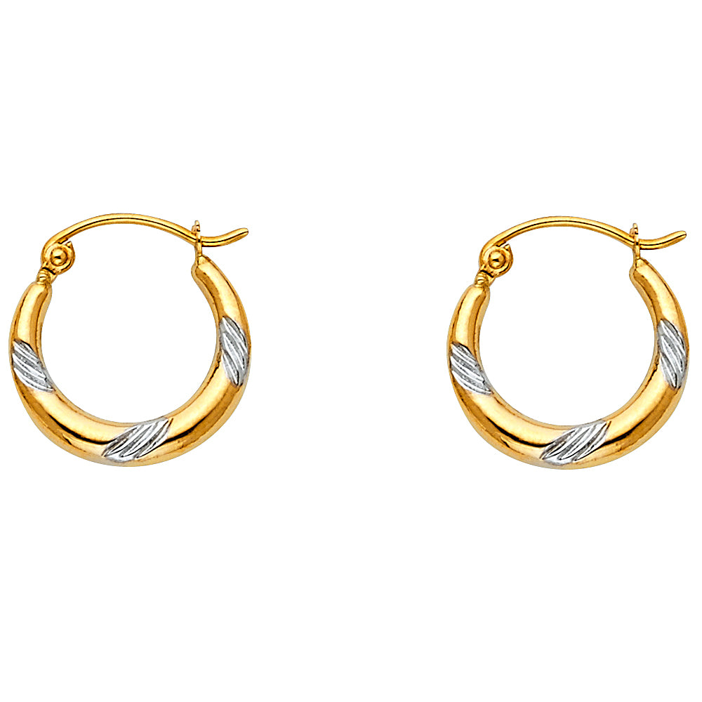 14K Two Tone Gold Fancy Hollow Hoops