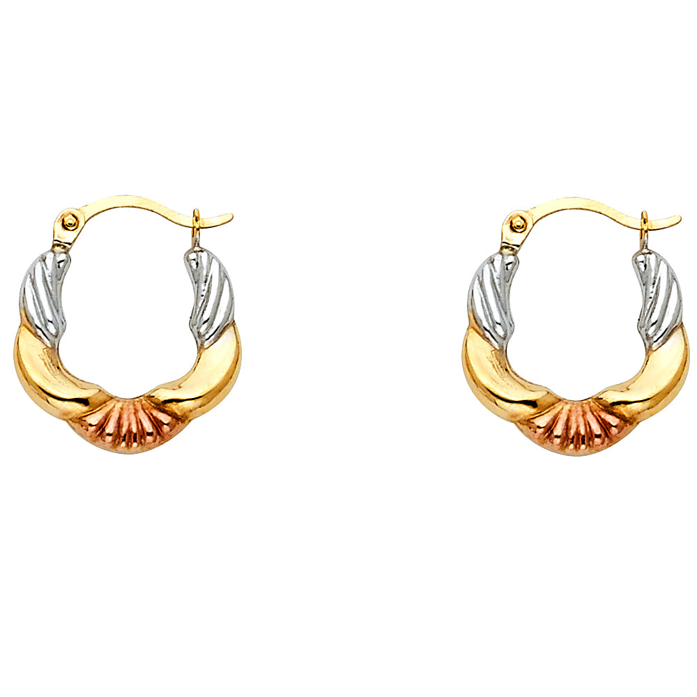 14K Yellow White Rose Gold Fancy Hollow Hoops