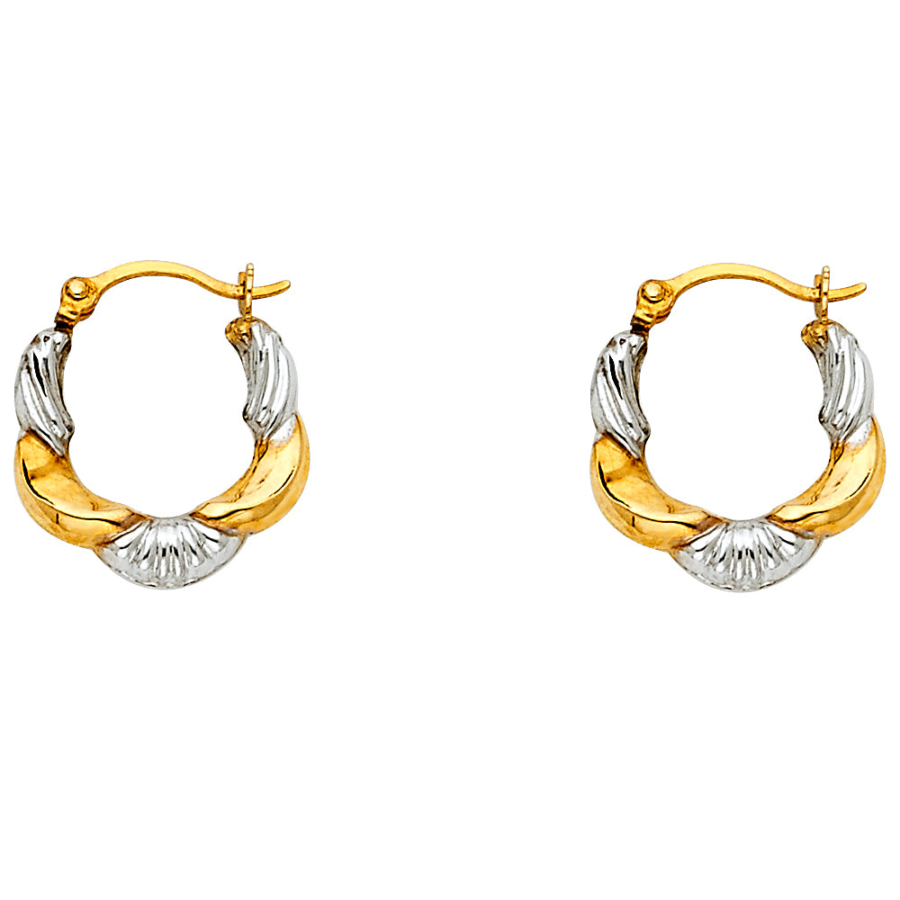 14K Two Tone Gold Fancy Hollow Hoops
