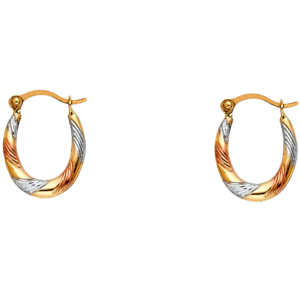 14K Yellow White Rose Gold Fancy Hollow Hoops