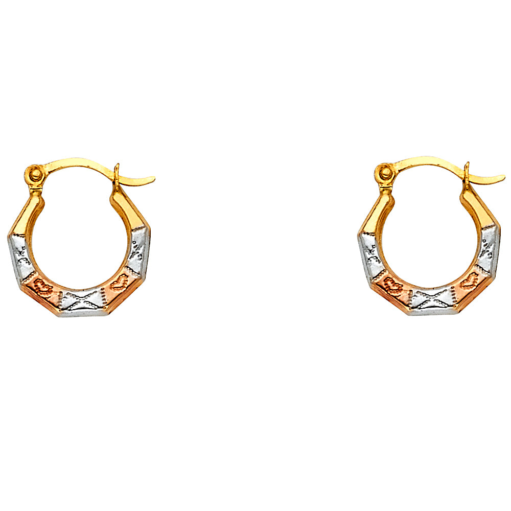 14K Yellow White Rose Gold Fancy Hollow Hoops