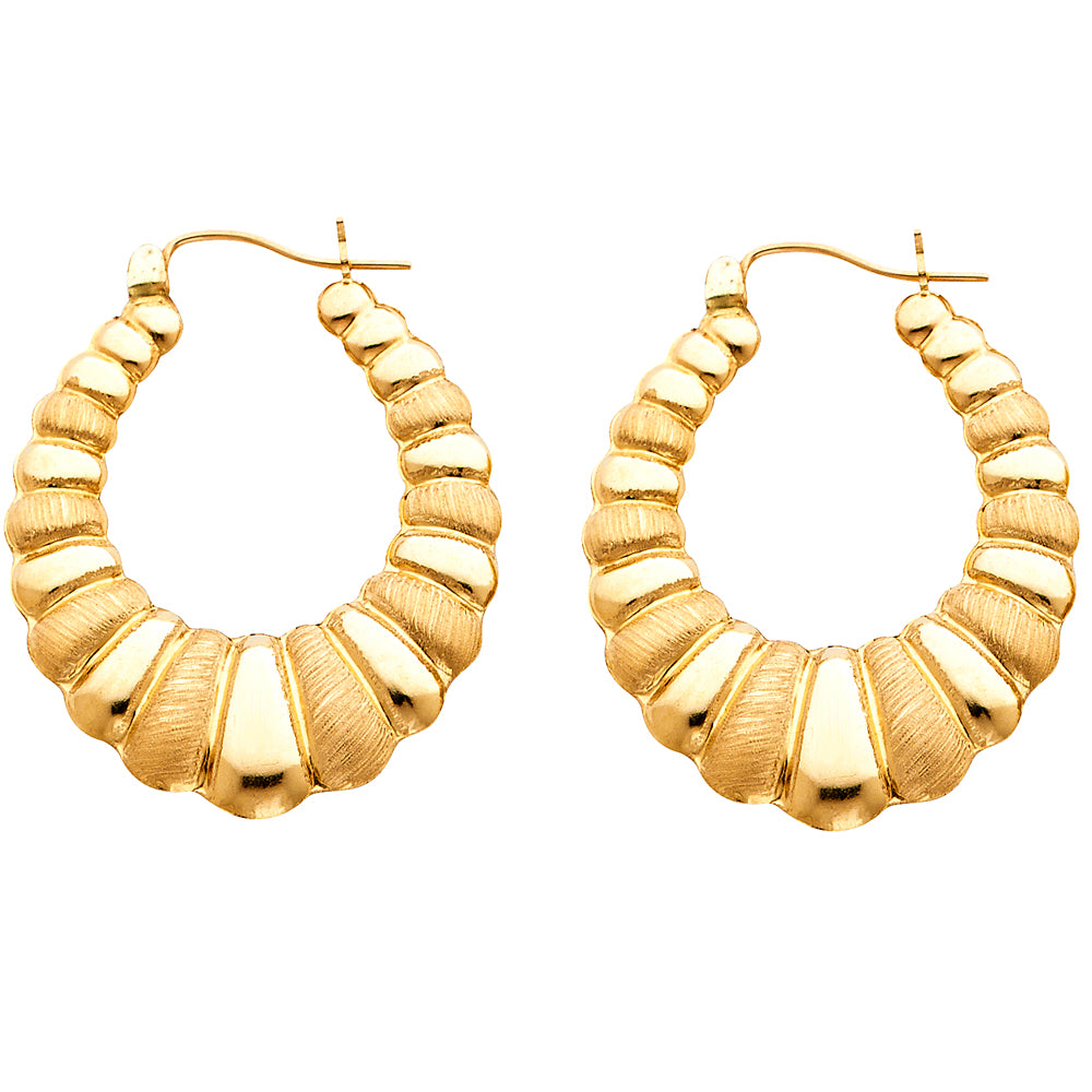 14K Yellow Gold Fancy Hollow Hoops