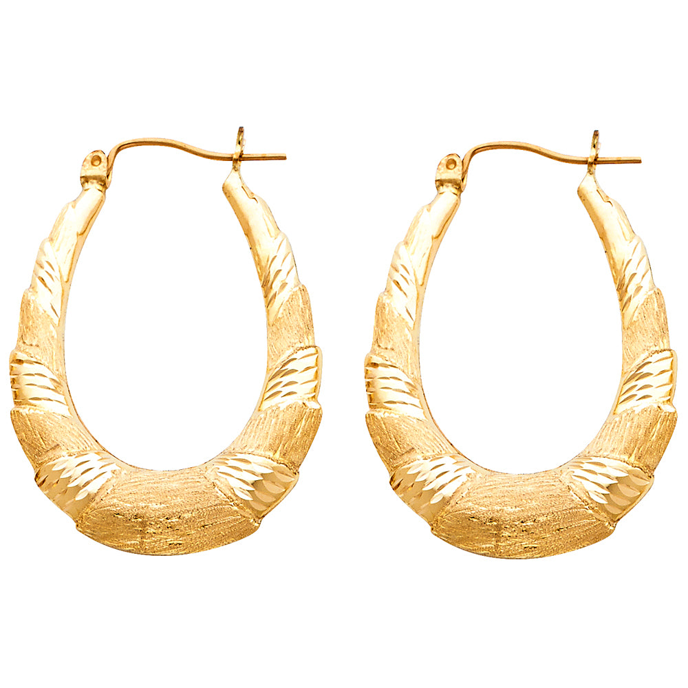 14K Yellow Gold Fancy Hollow Hoops