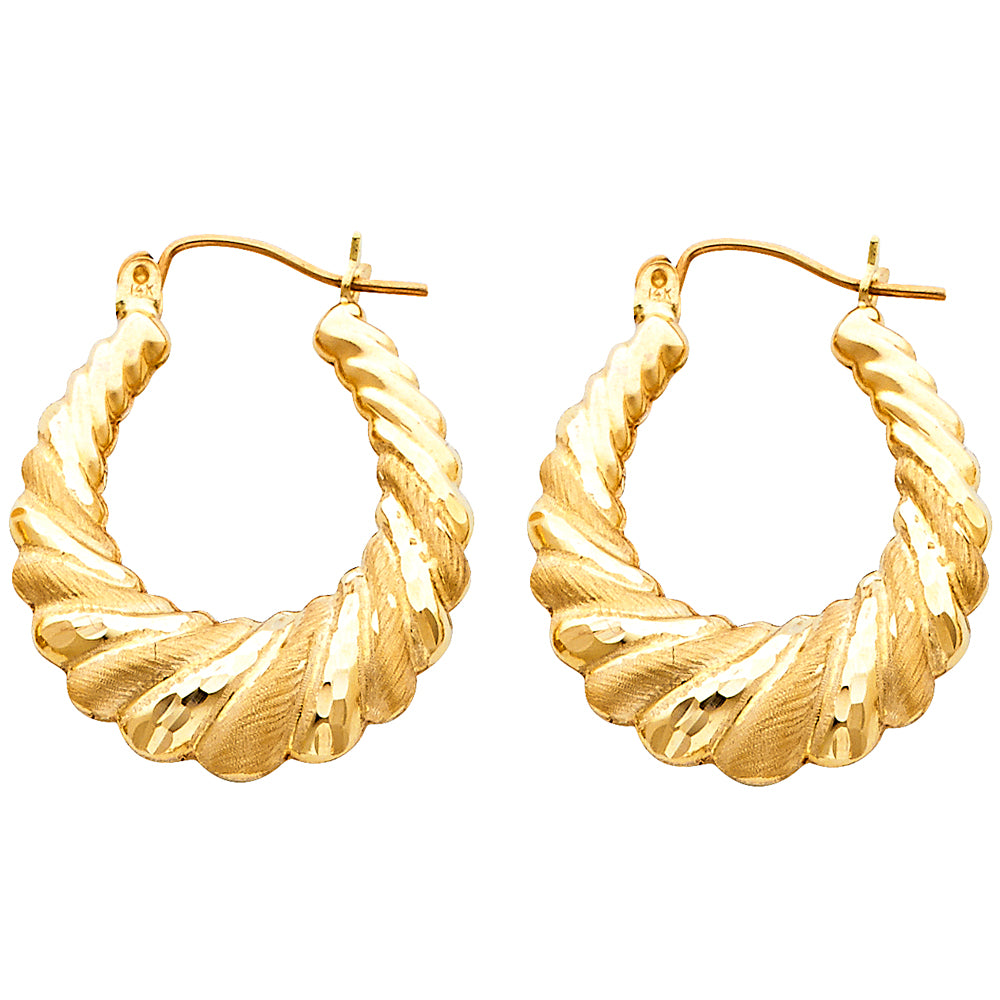 14K Yellow Gold Fancy Hollow Hoops