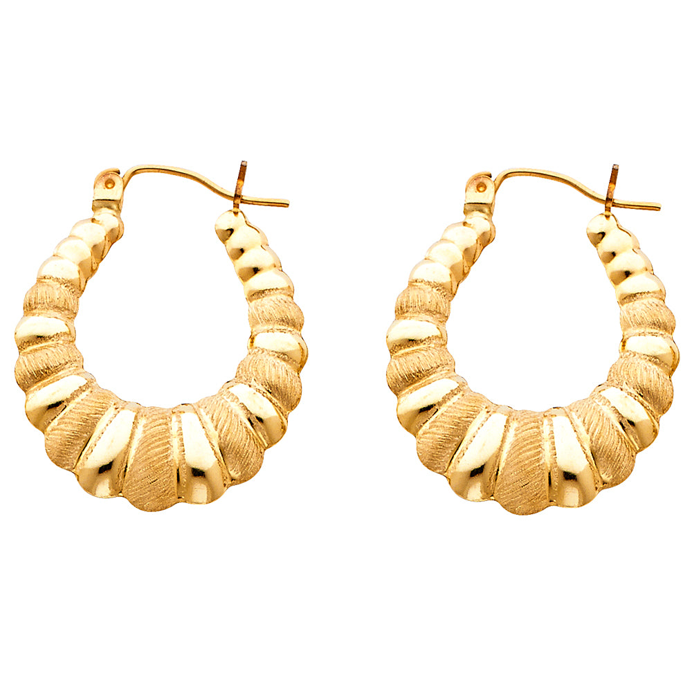14K Yellow Gold Fancy Hollow Hoops