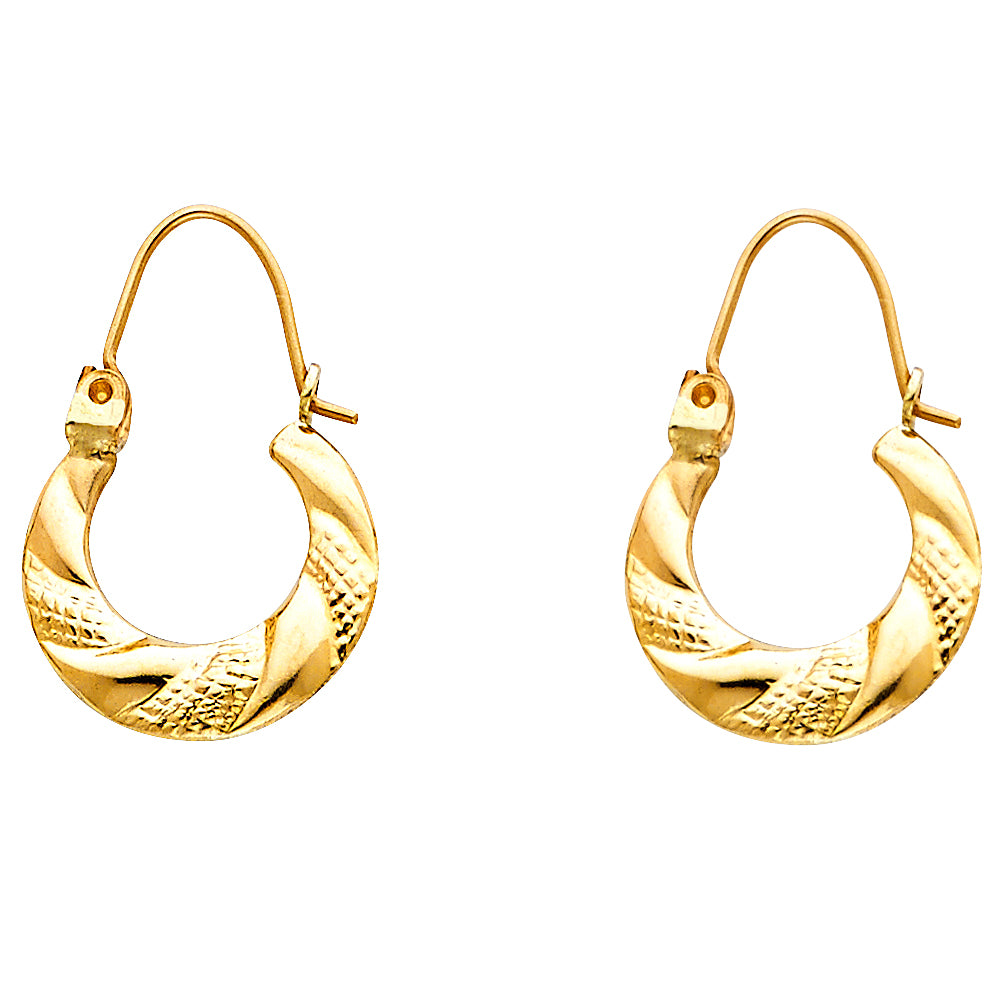 14K Yellow Gold Fancy Hollow Hoops