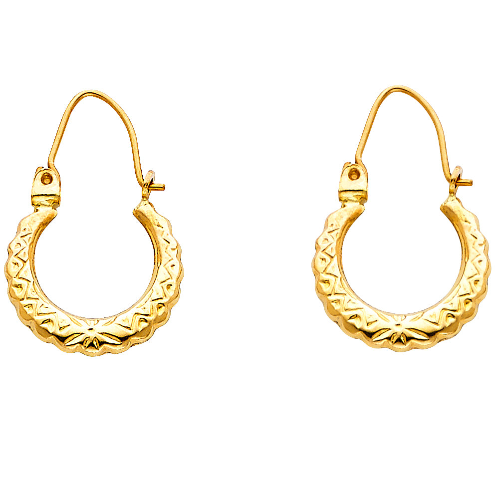 14K Yellow Gold Fancy Hollow Hoops