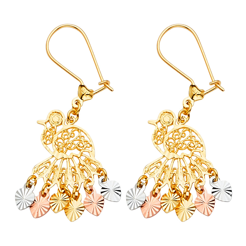 14K Yellow White Rose Gold Diamond Cut Chandelier Hang Earring