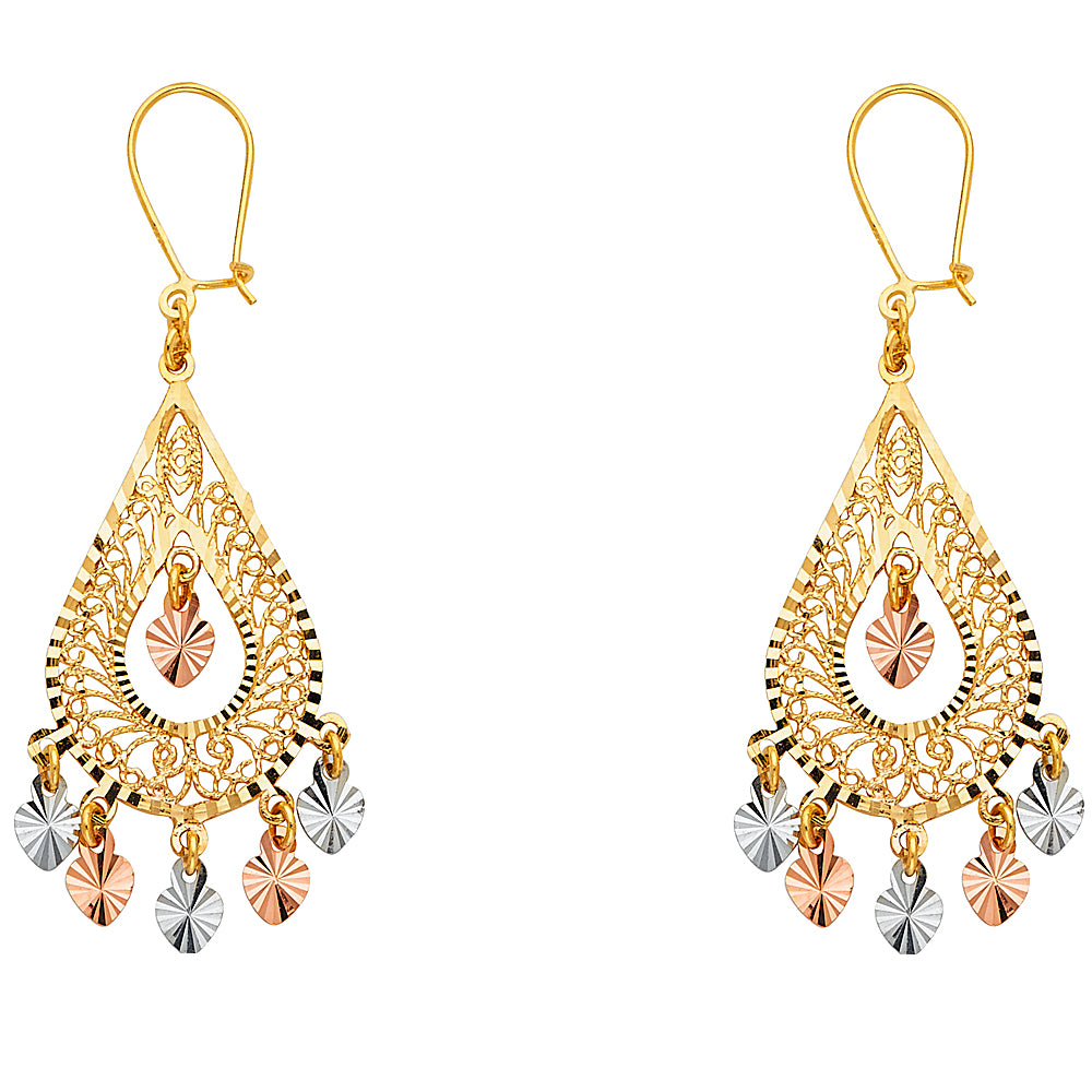 14K Yellow White Rose Gold Diamond Cut Chandelier Hang Earring