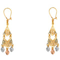 14K Yellow White Rose Gold Diamond Cut Chandelier Hang Earring