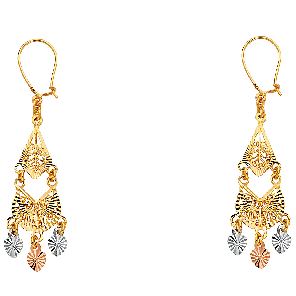 14K Yellow White Rose Gold Diamond Cut Chandelier Hang Earring