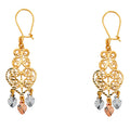 14K Yellow White Rose Gold Diamond Cut Chandelier Hang Earring