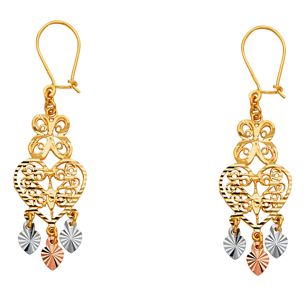 14K Yellow White Rose Gold Diamond Cut Chandelier Hang Earring