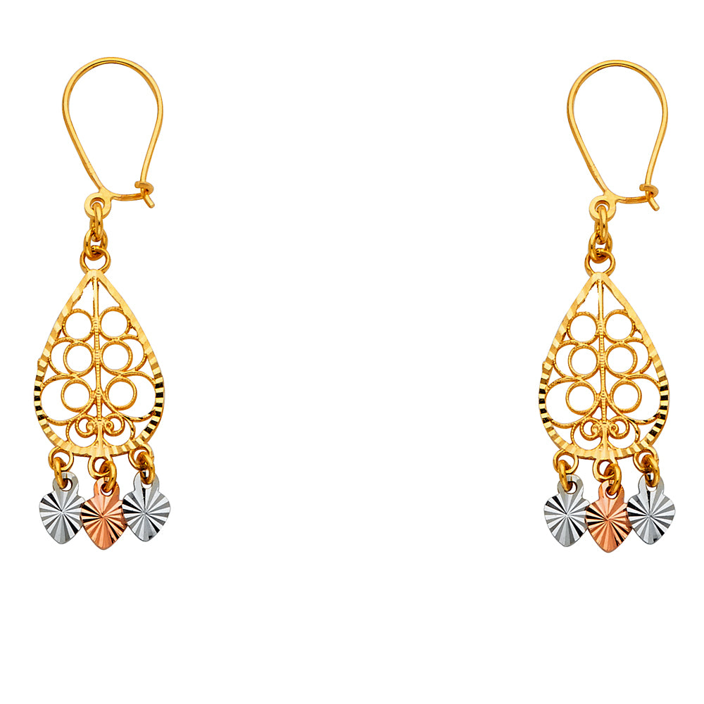 14K Yellow White Rose Gold Diamond Cut Chandelier Hang Earring