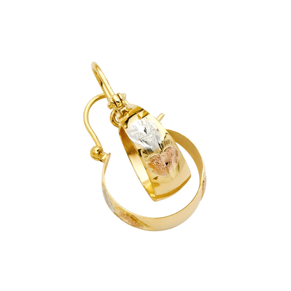 14K Yellow White Rose Gold Heart Diamond Cut Graduated Hoops