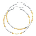 14K Two Tone Gold Bud Diamond Cut Hoop Earring