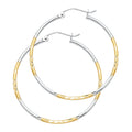 14K Two Tone Gold Bud Diamond Cut Hoop Earring