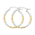 14K Two Tone Gold Bud Diamond Cut Hoop Earring