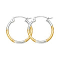 14K Two Tone Gold Bud Diamond Cut Hoop Earring