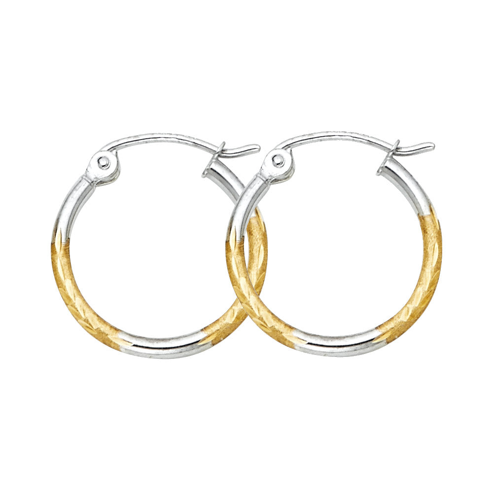 14K Two Tone Gold Bud Diamond Cut Hoop Earring