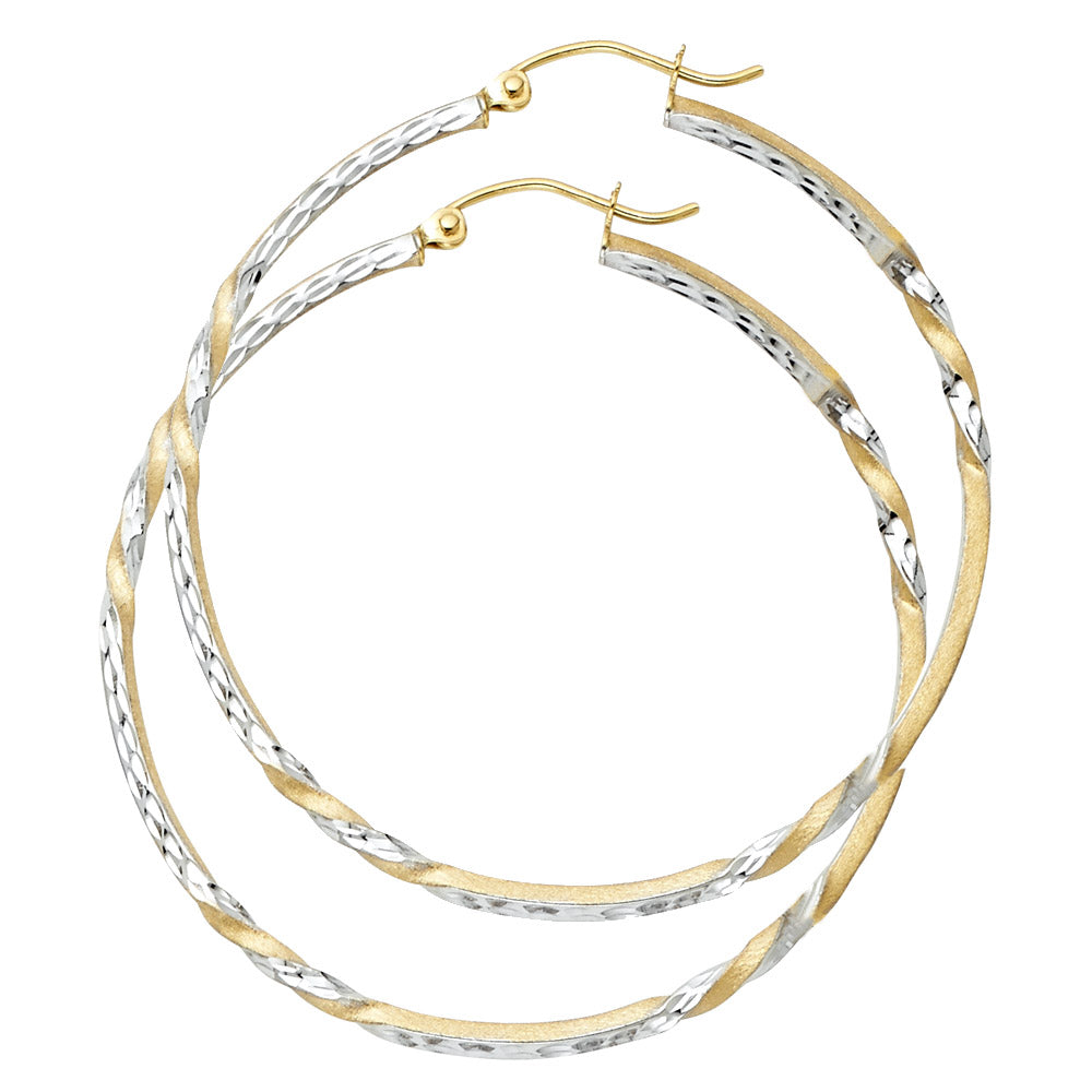14K Two Tone Gold Curled Hoop Earring