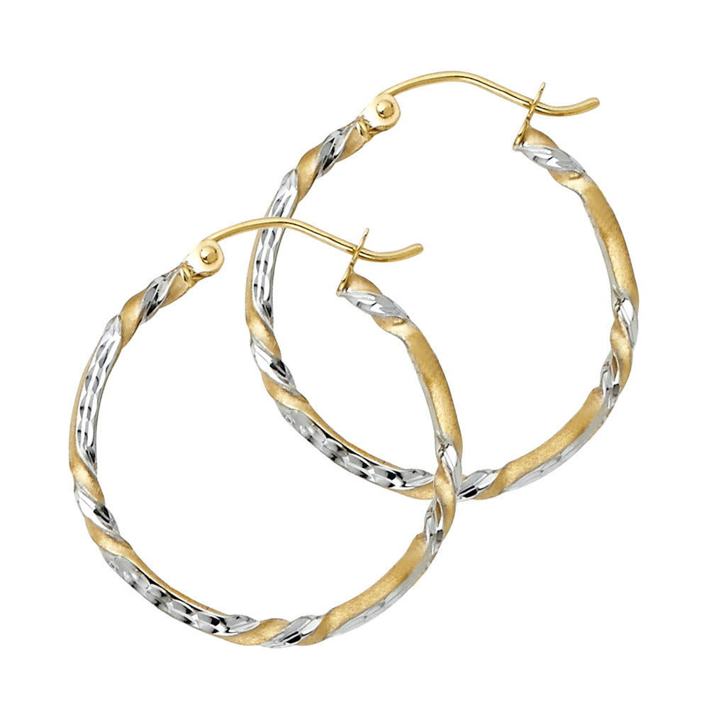 14K Two Tone Gold Curled Hoop Earring